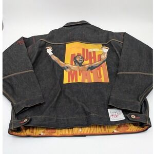 Vintage Y2K Platinum FUBU Muhammad Ali Black Denim Jacket Men's 3XL‎ Baggy Rare